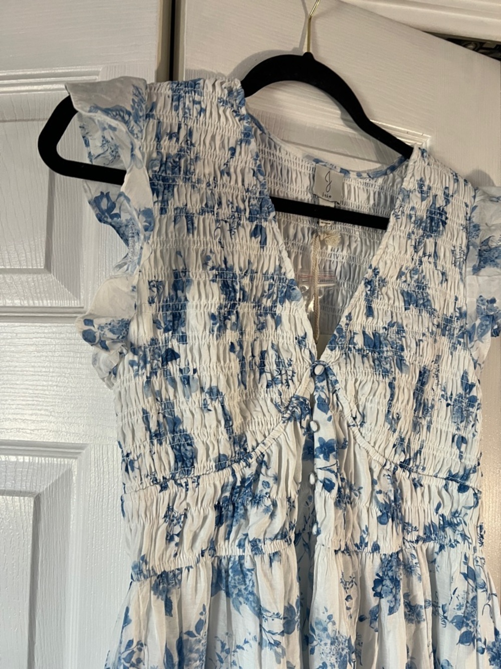 Joie White Maxi Dress with Blue Floral Print - Picture 8 of 12